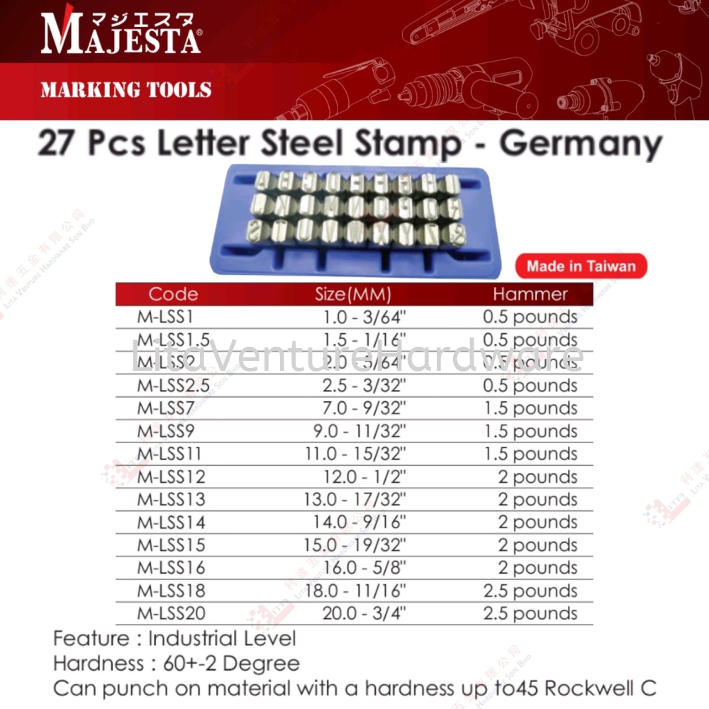 MAJESTA BRAND 27PCS LETTER STEEL STAMP -
