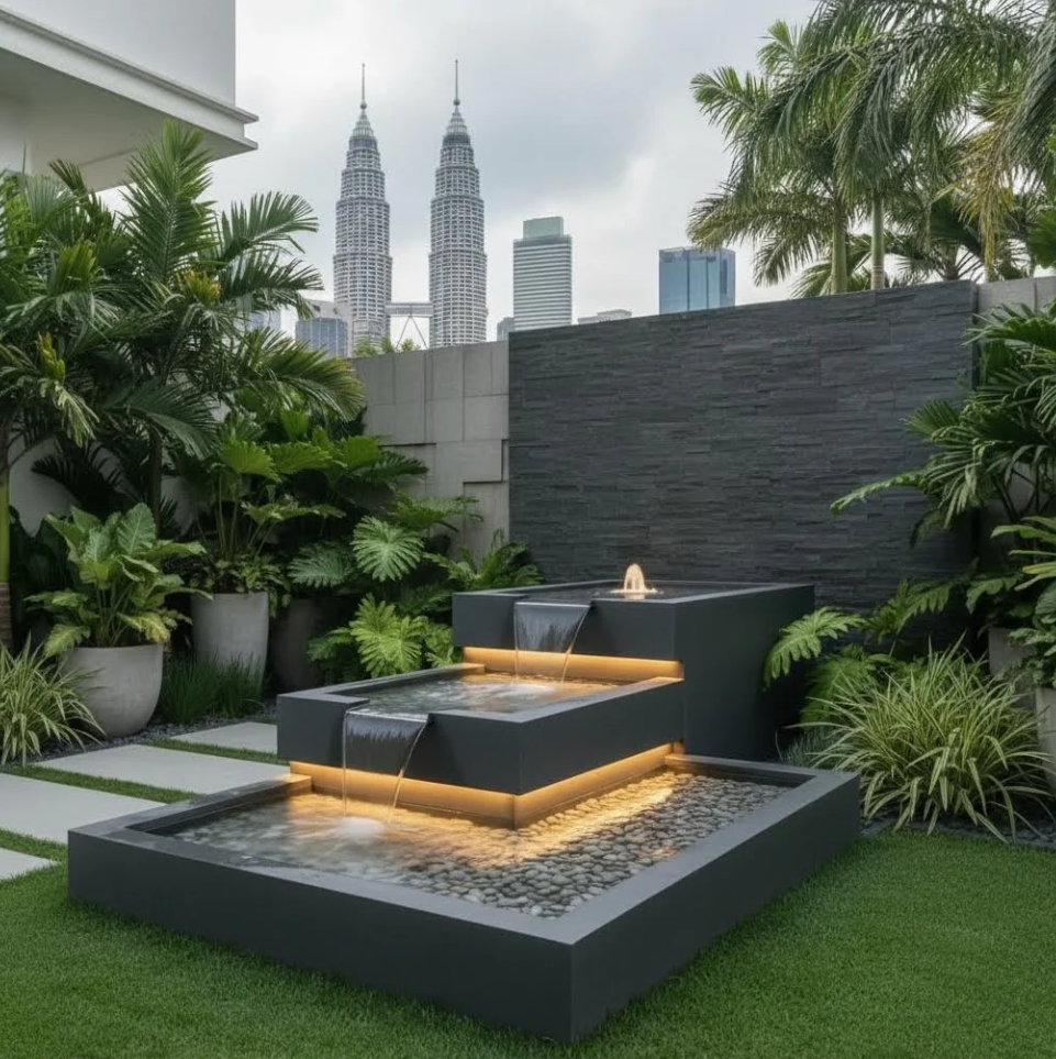 Garden Landscape With Water Fountain Malaysia 马来西亚顶级花园景观喷泉 Air Pancut Landskap Taman Terbaik Malaysia