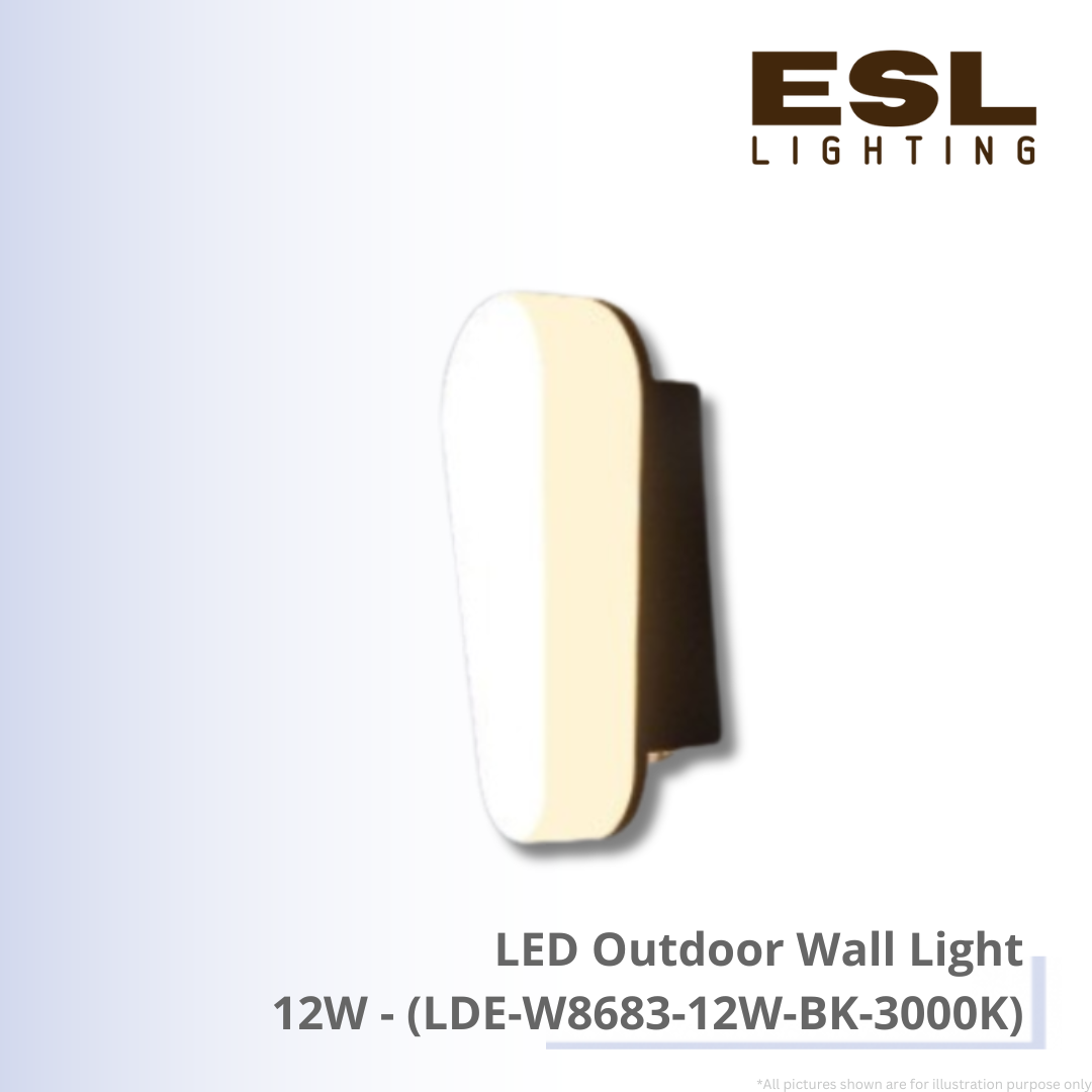 LED Outdoor Wall Light 12W - LDE-W8683-12W-BK-3000K IP65