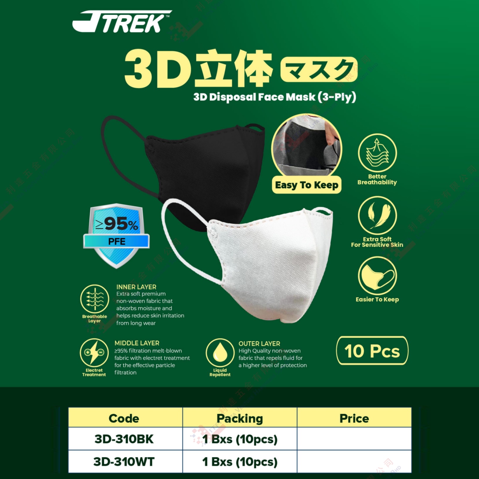 JTREK BRAND FACE MASK  - 3D310BK 3D310WT