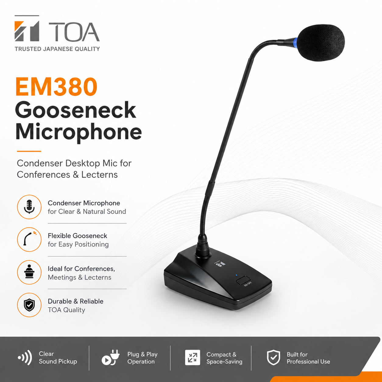 TOA EM380 Mikrofon Gooseneck – Mikrofon Meja Kondensor untuk Persidangan & Pidato