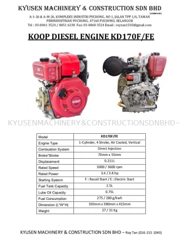 Koop Diesel Engine KD170F/FE