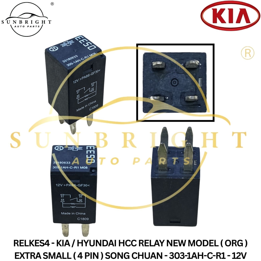 RELKES4 - KIA / HYUNDAI HCC RELAY NEW MODEL ( ORG ) EXTRA SMALL ( 4 PIN ) SONG CHUAN - 303-1AH-C-R1 - 12V