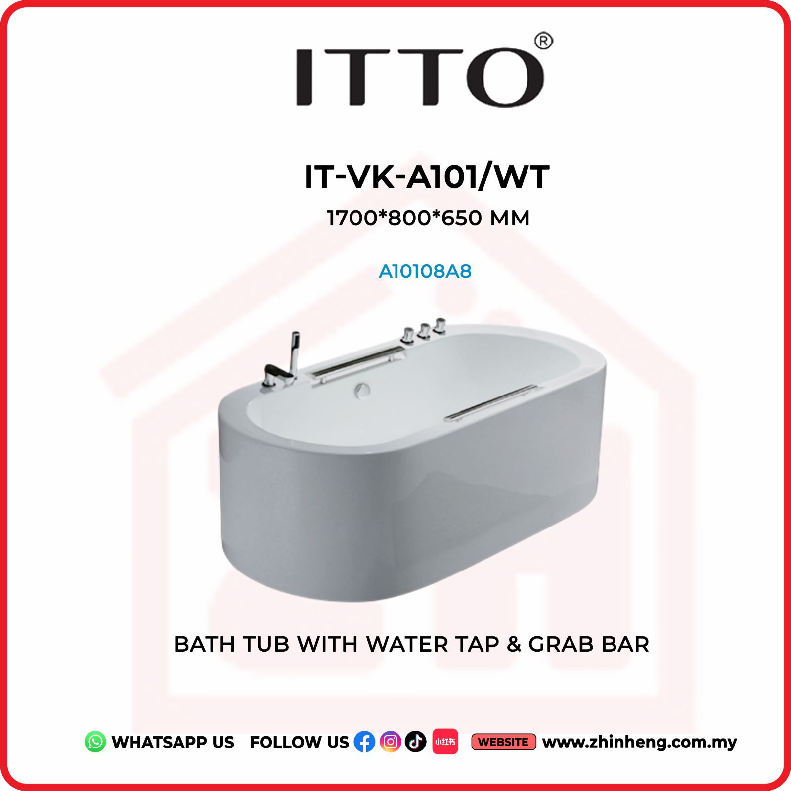 ITTO  Bathtub with Water Tap & Grab Bar  IT-VK-A101/WT