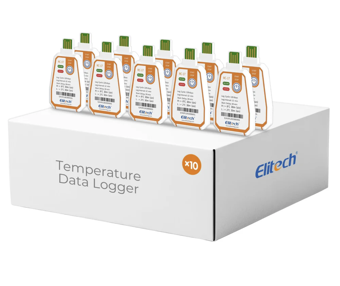 Elitech USB PDF Data Logger Recorder Single-use Disposable, up to 120 Days Transportation, Temperature Monitoring Report -30℃~70℃/-22～158℉ RC-17