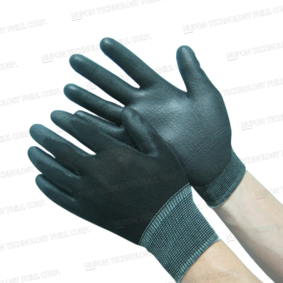 Black Nylon PU Black Palm Coated Gloves