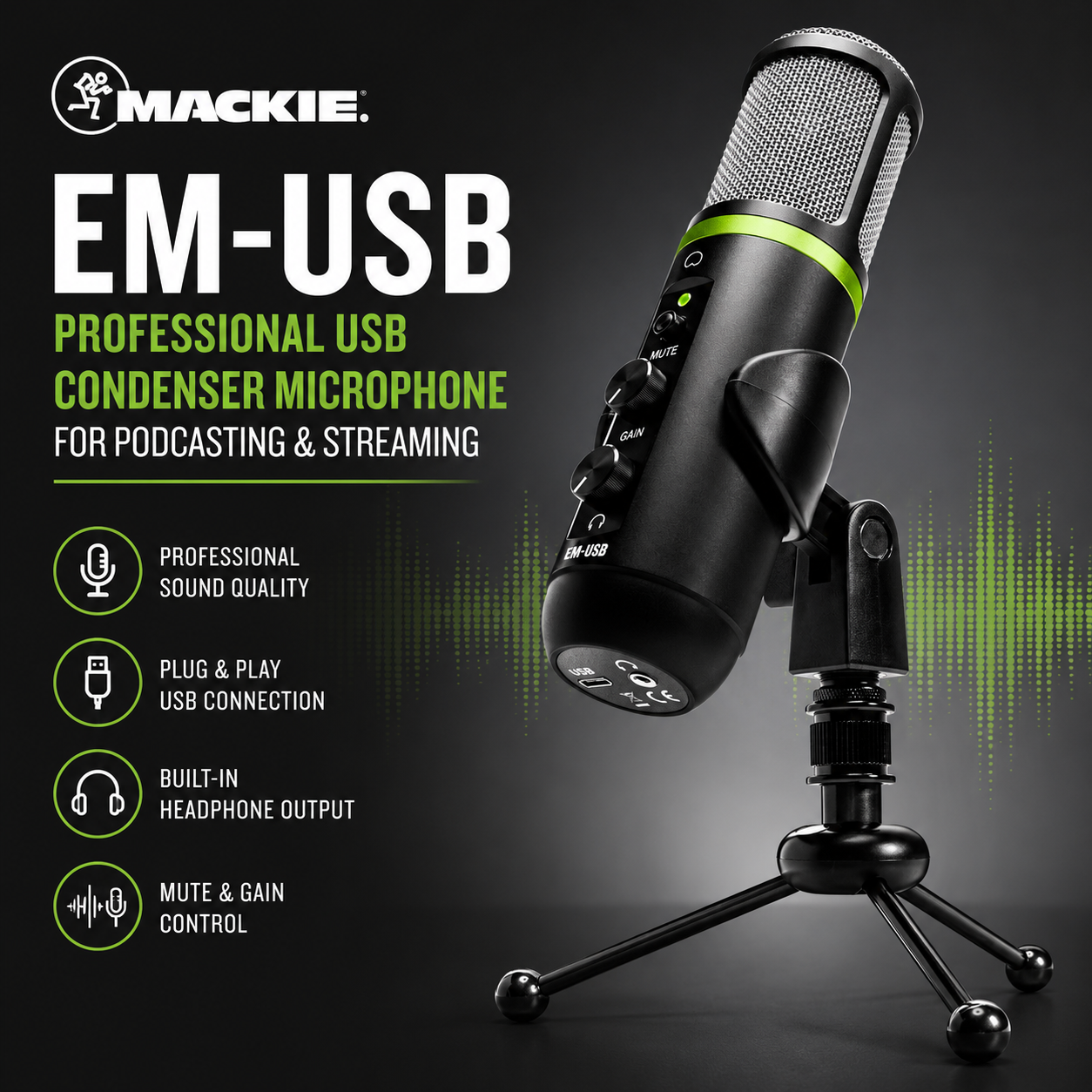 Mackie EM-USB | Professional USB Condenser Microphone for Podcasting & Streaming
