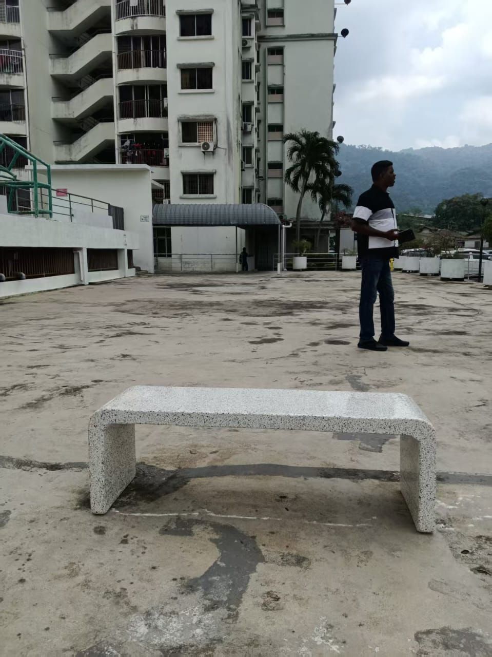 N Shape Terrazzo Concrete Stone Bench | Heavy Duty Outdoor Concrete Bench | Park, Playground & Landscape Bench Malaysia | Penang, KL,Selangor,Puchong, Shah Alam, Kulim, Sungai petani,Ipoh, Taiping, Tapah