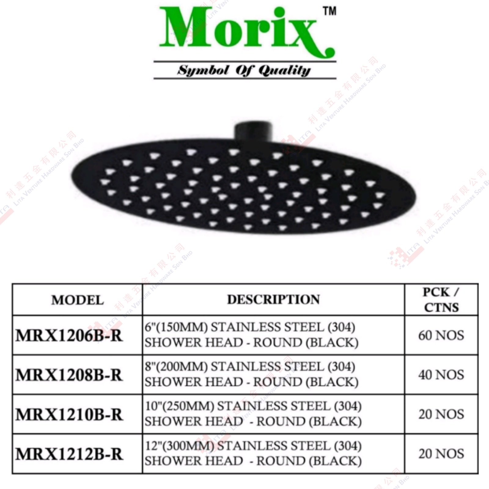 MORIX BRAND S.STEEL SHOWER HEAD ROUND - MRX1206BR MRX1208BR MRX1210BR MRX1212BR