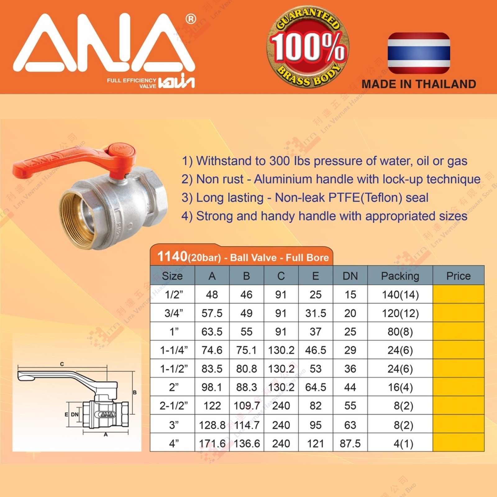 ANA BRAND BALL VALVE FULL BORE - 1140