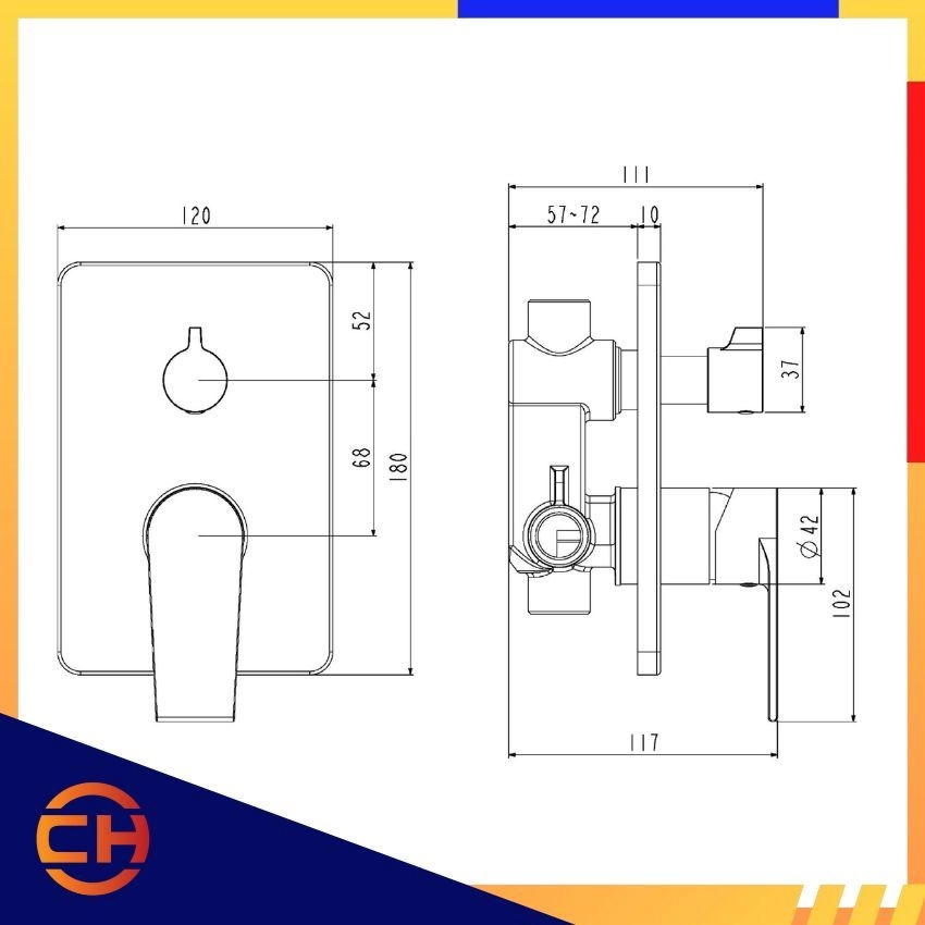 SORENTO BATHROOM SHOWER MIXER TAP SRTWT8272-GY Concealed Bath & Shower Mixer Tap with Diverter Golden Yellow ( L120MM x W11MM x H180MM )