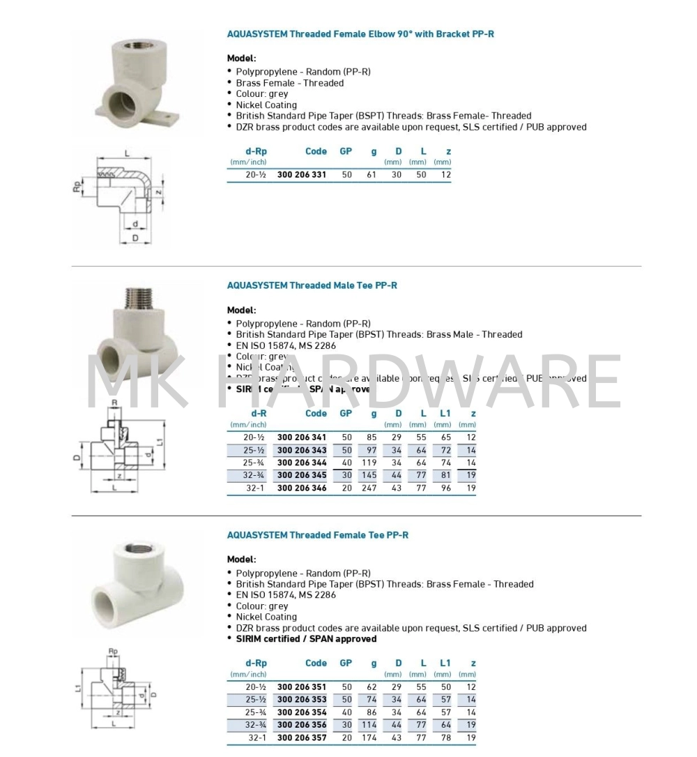 AQUASYSTEM THREADED MALE TEE PPR Selangor, Malaysia, Kuala Lumpur (KL ...