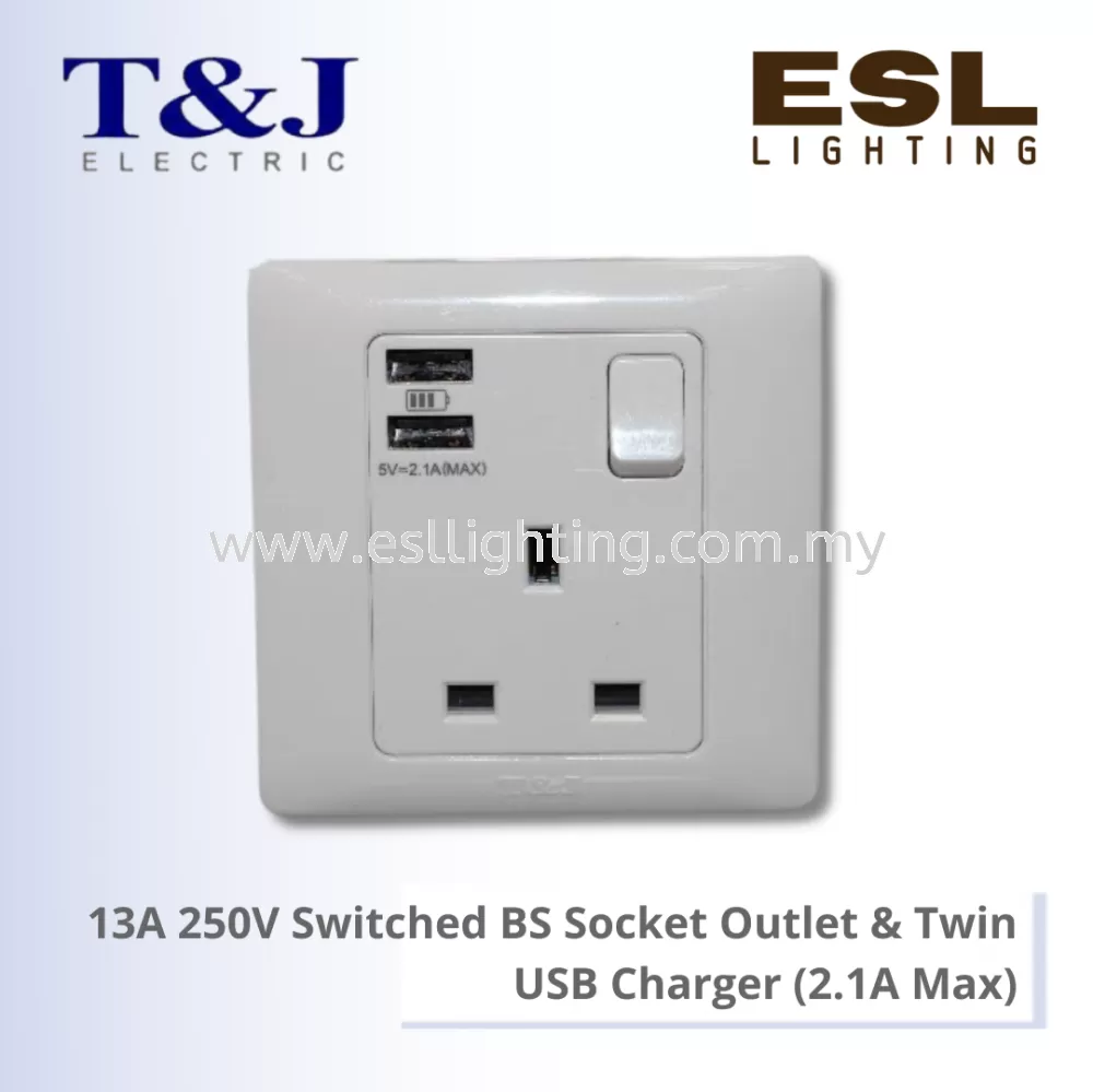 T&J RADIANCE SERIES 13A 250V Switched BS Socket Outlet & Twin USB Charger (2.1A Max) - K8513SUSB2-D / K8513SUSB2-SBL-D / K8513SUSB2-MSB-D
