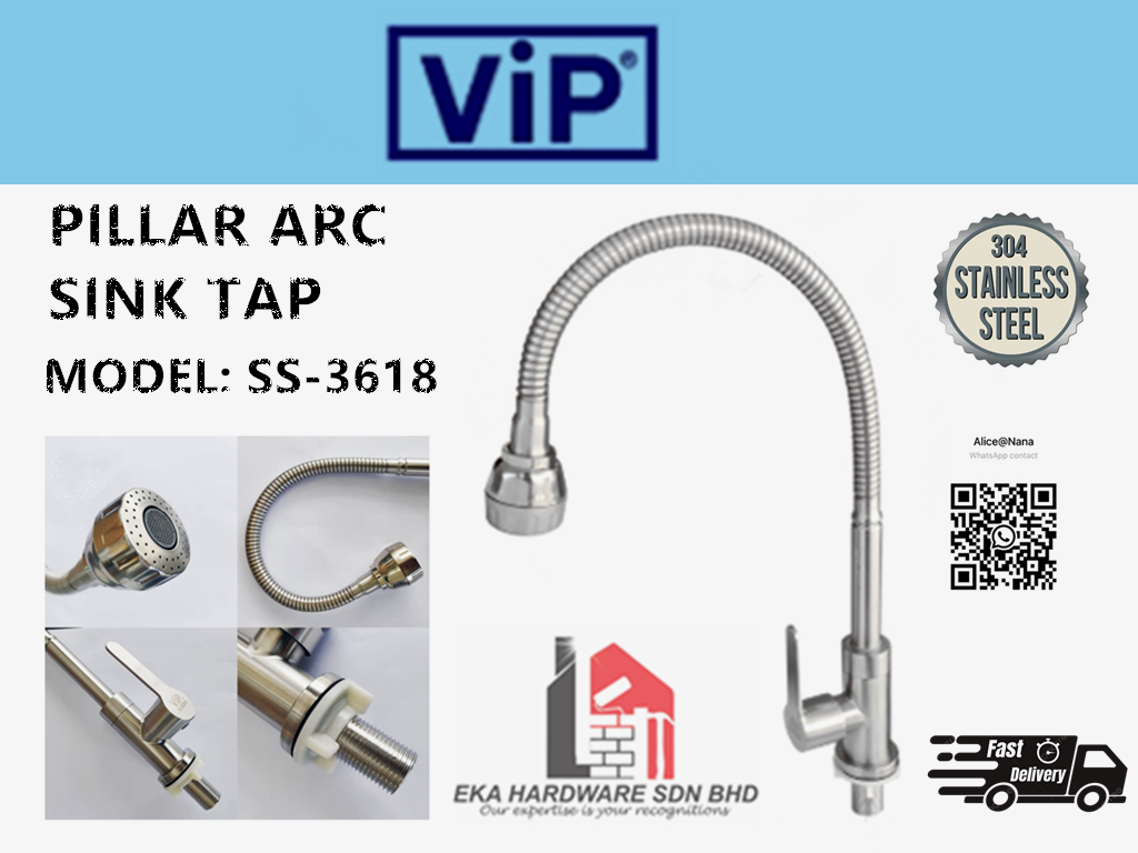 VIP PILLAR ARC SINK TAP (SS-3618)