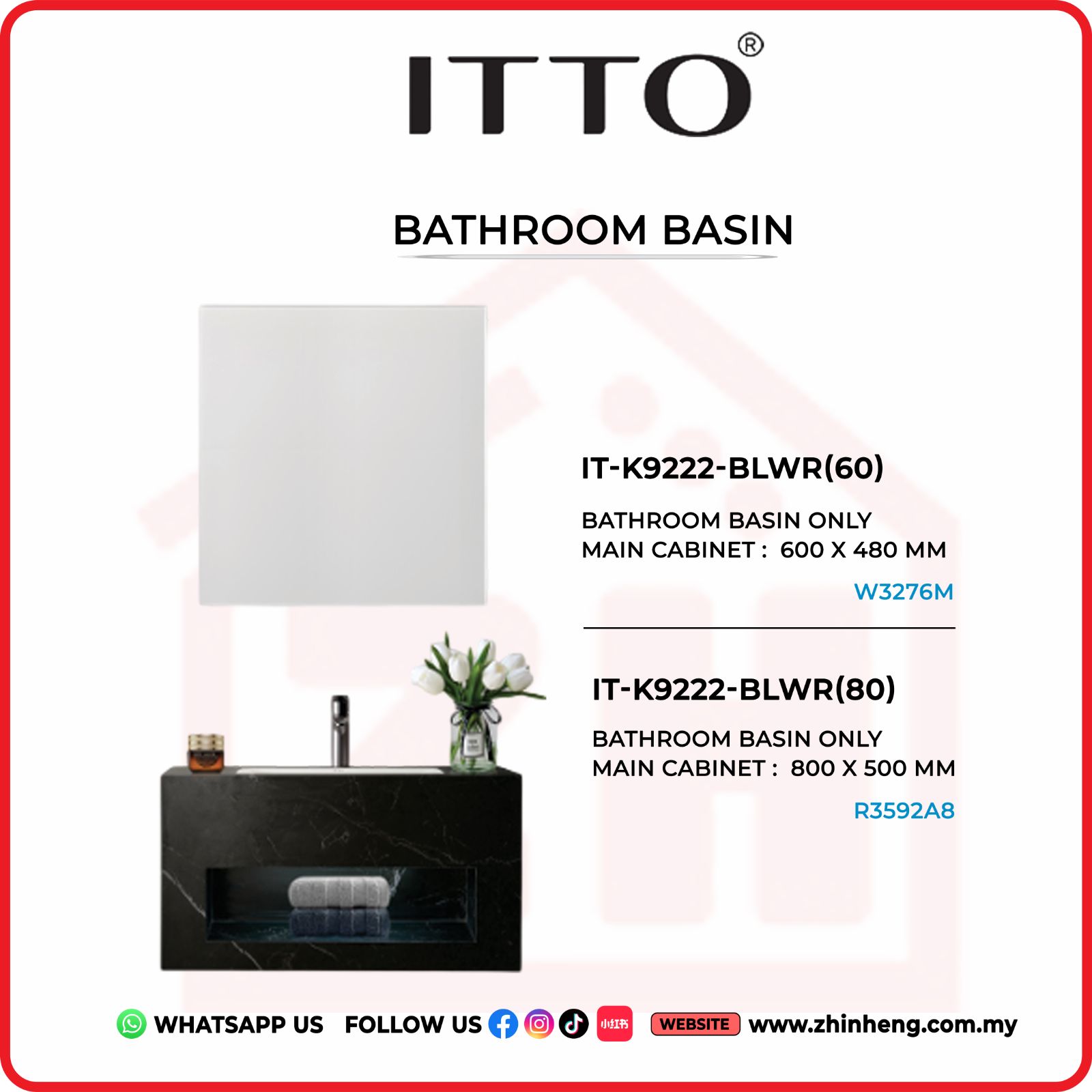 ITTO BATHRROM BASIN ONLY IT-K9222-BLWR(60) + IT-K9222-BLWR(80)
