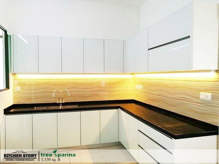 Tree Sparina Condominium - Custom Kitchen Cabinet with Crystal White Glass Door & Sintered Stone Countertop , Sungai Ara, Bayan Lepas, Penang