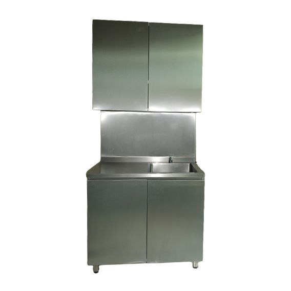 Stainless Steel Wall Cabinet Swing Door and 2 Shelf + Stainless Steel Sink Counter with Swing Door