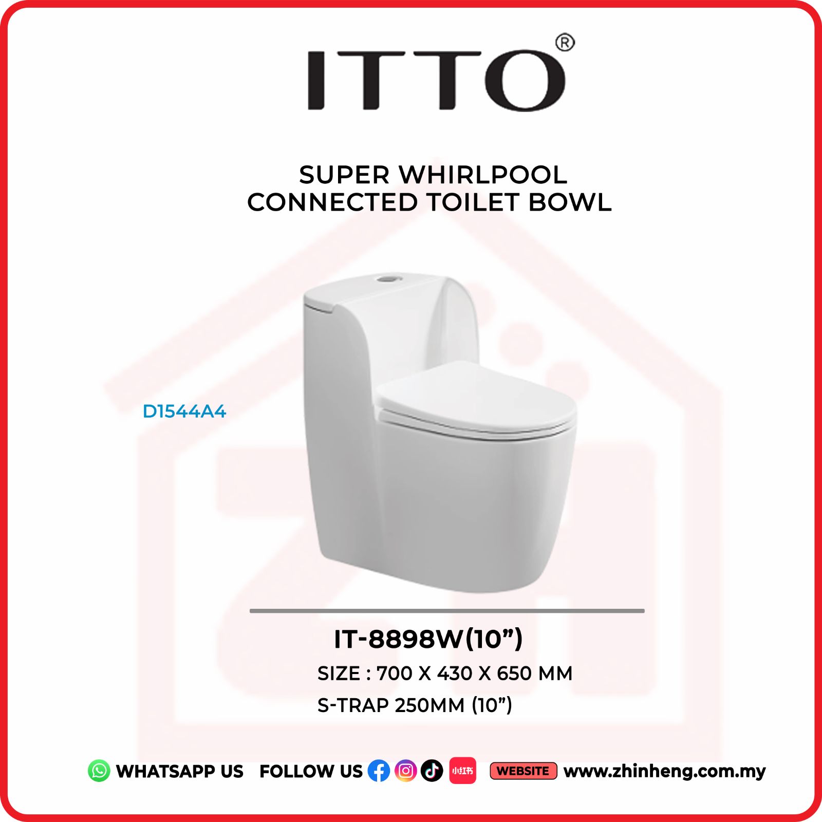 ITTO SUPER WHIRLPOOL CONNECTED TOILET BOWL IT-8898W(10")