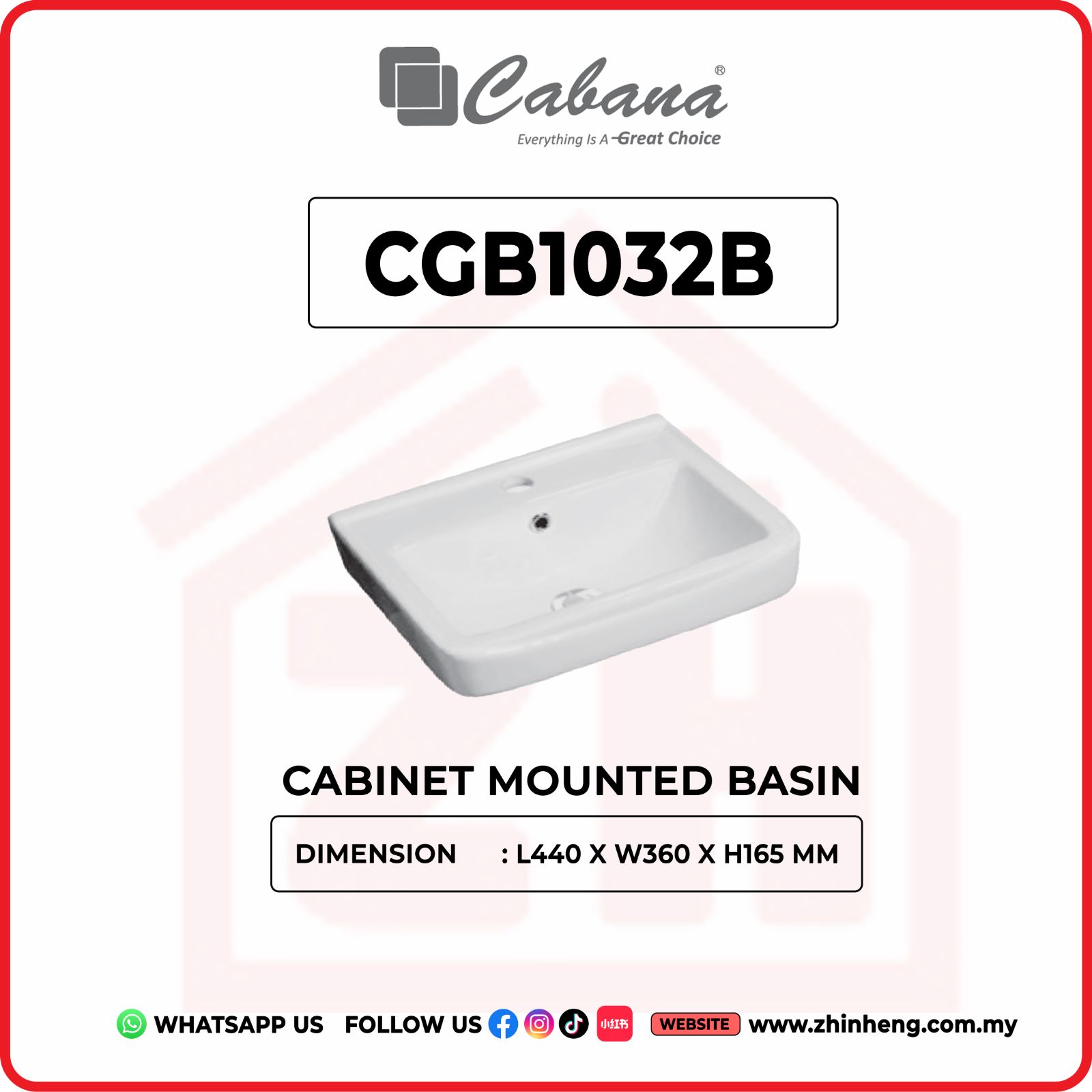 CABANA CGB1032B Wall Hung Basin