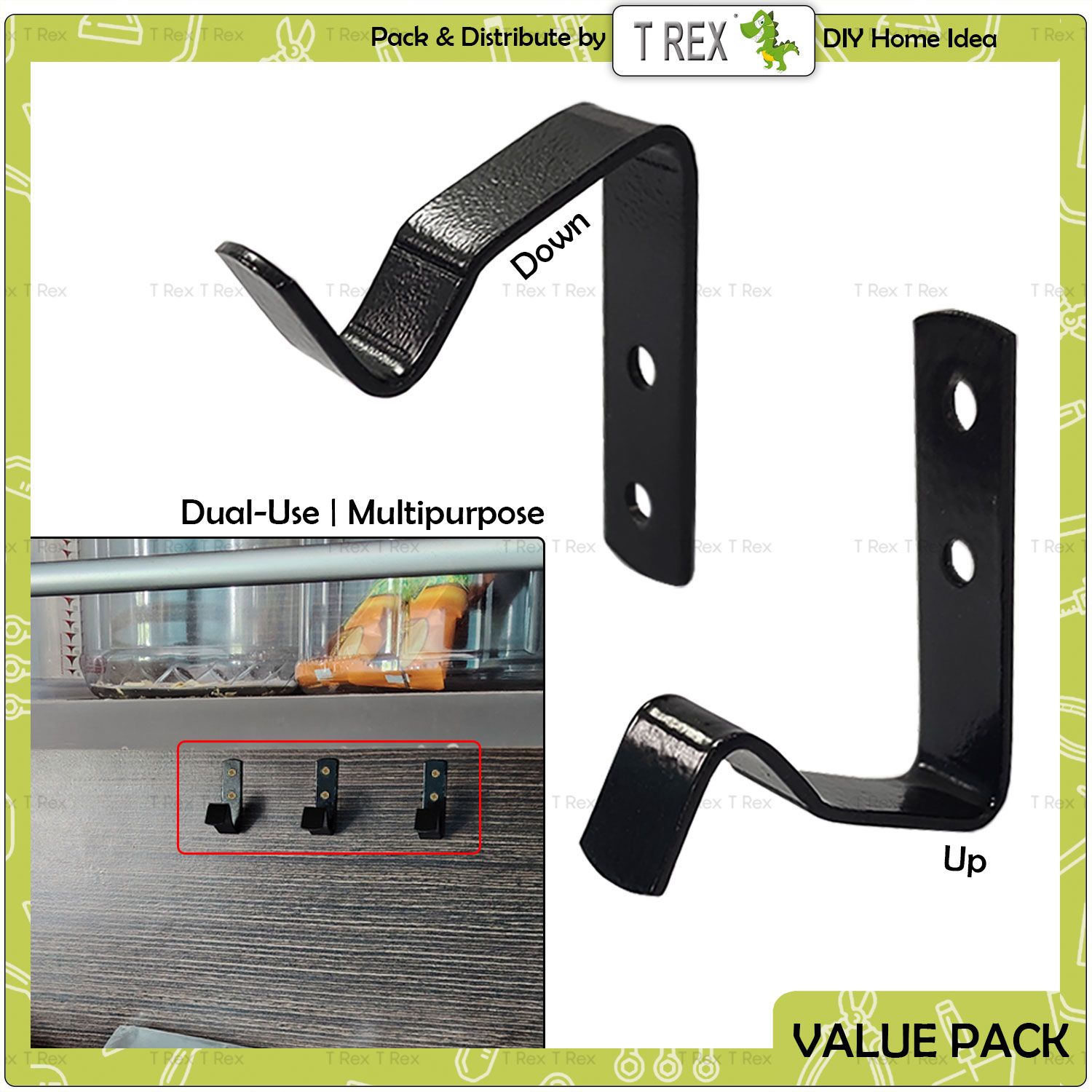 T Rex DIY 3pcs Dual-Use Wall Mount Hook Holder