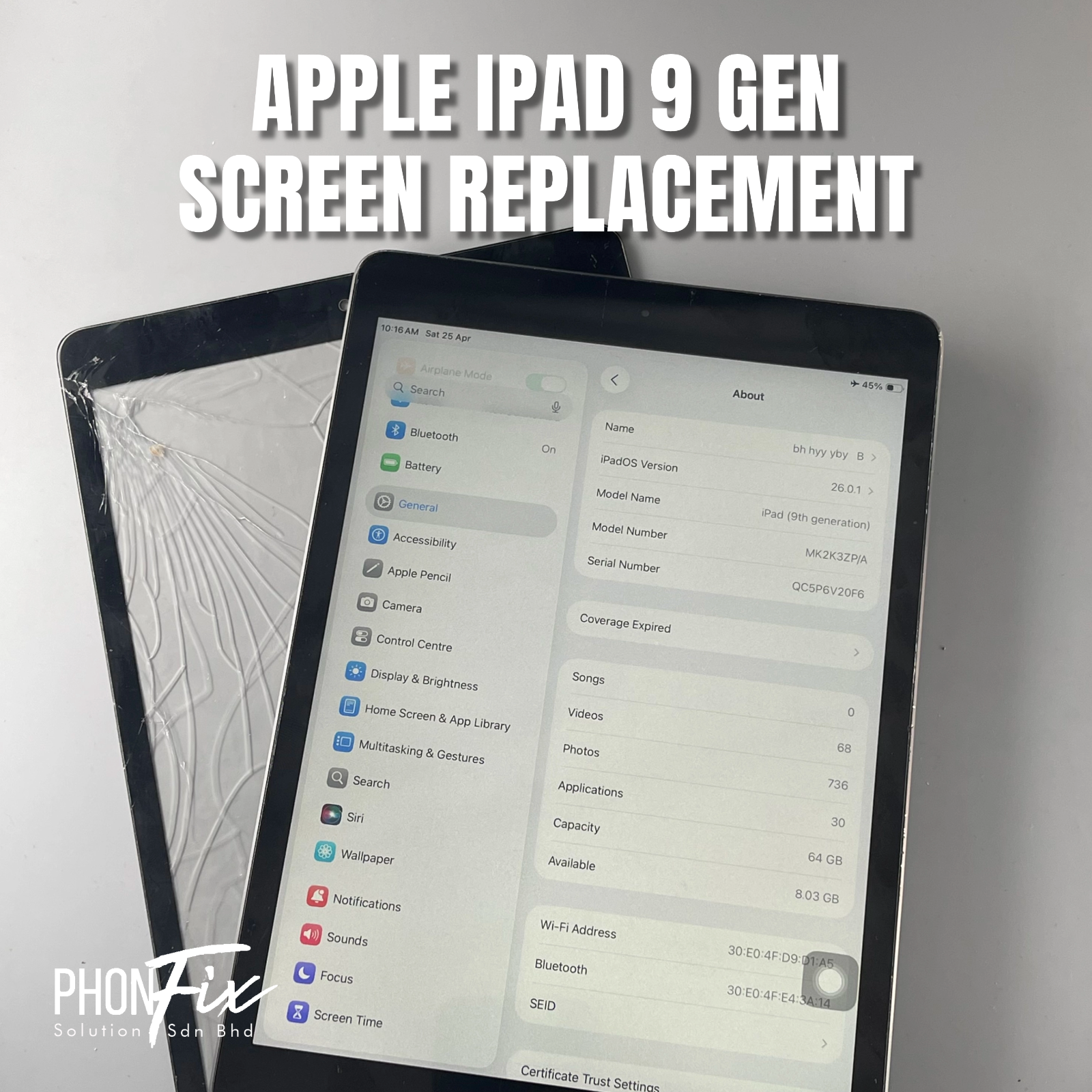 APPLE IPAD GEN 9 SCREEN REPLACEMENT SERVICE