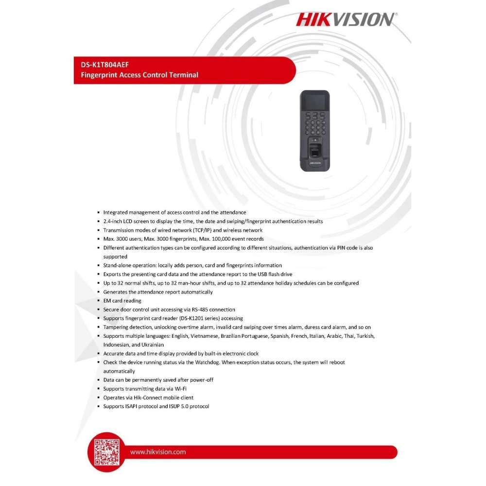 Hikvision Fingerprint Access Control Terminal DS-K1T804AEF - Door Access Package