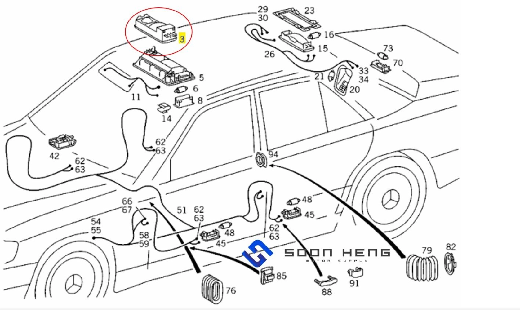 Mercedes-Benz W124 and W201 UTC - Front Dome Light/ Roof Light (HELLA)