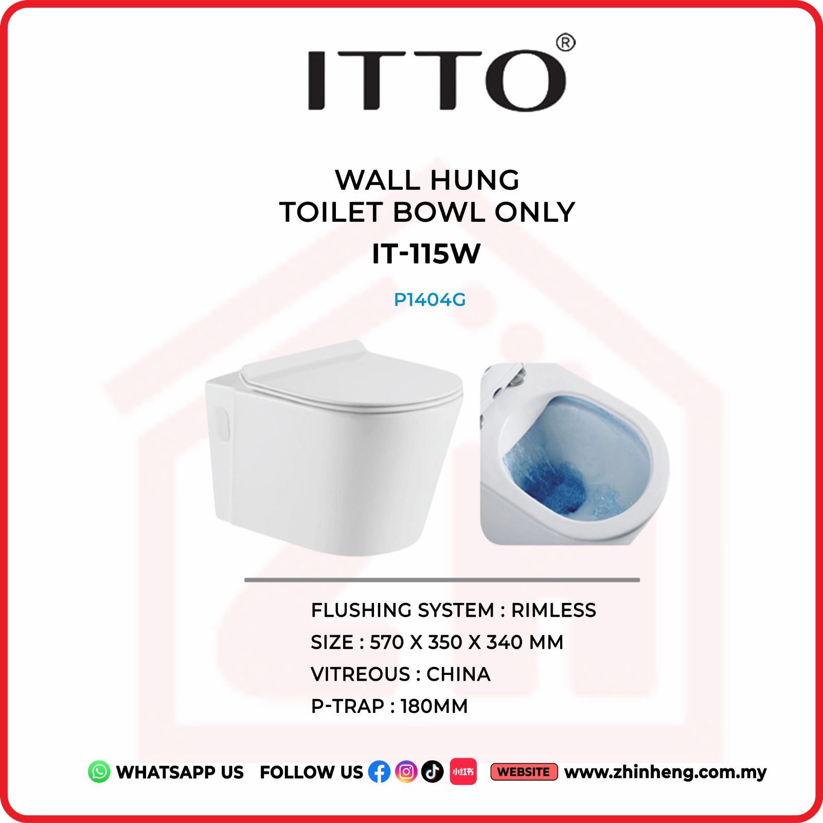 ITTO WALL HUNG TOILET BOWL ONLY IT-115W