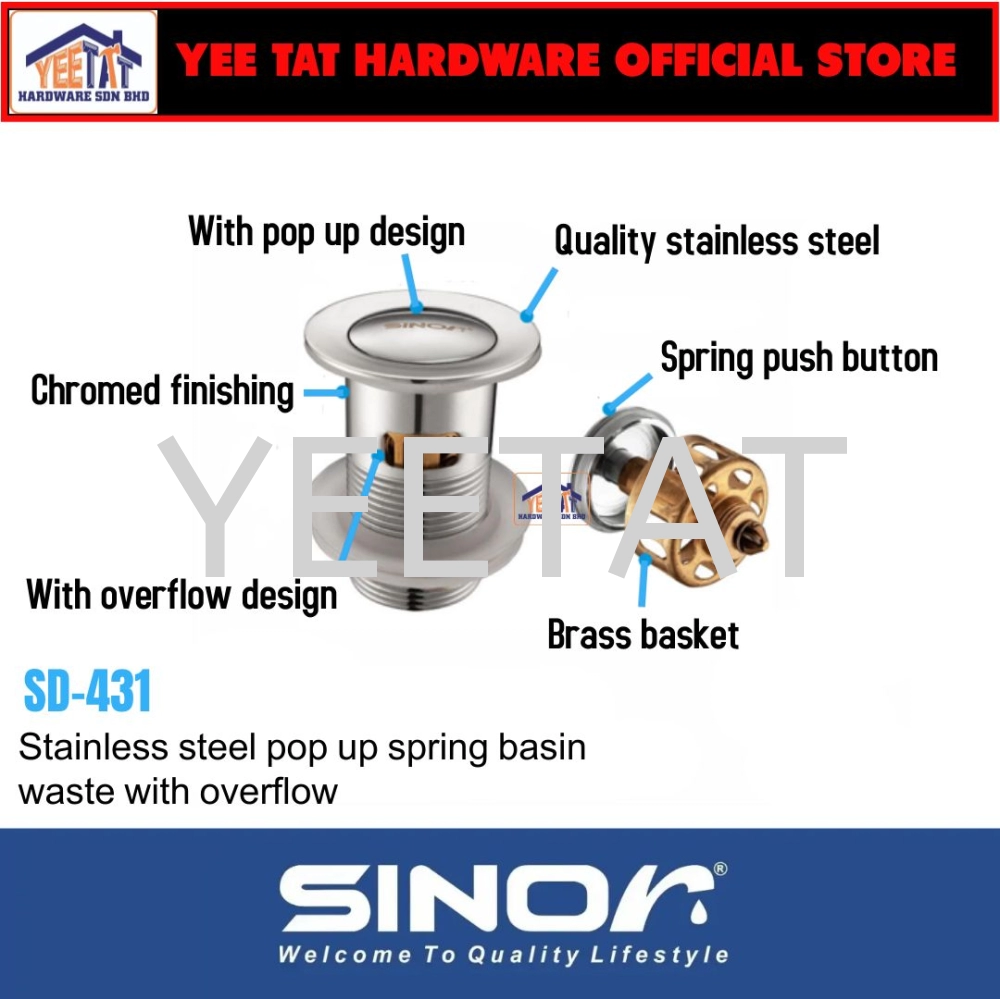 [ SINOR ] SD-430 SD-431 BATHROOM POP UP SPRING BASIN WASTE WITH OR WITHOUT OVERFLOW 32mm