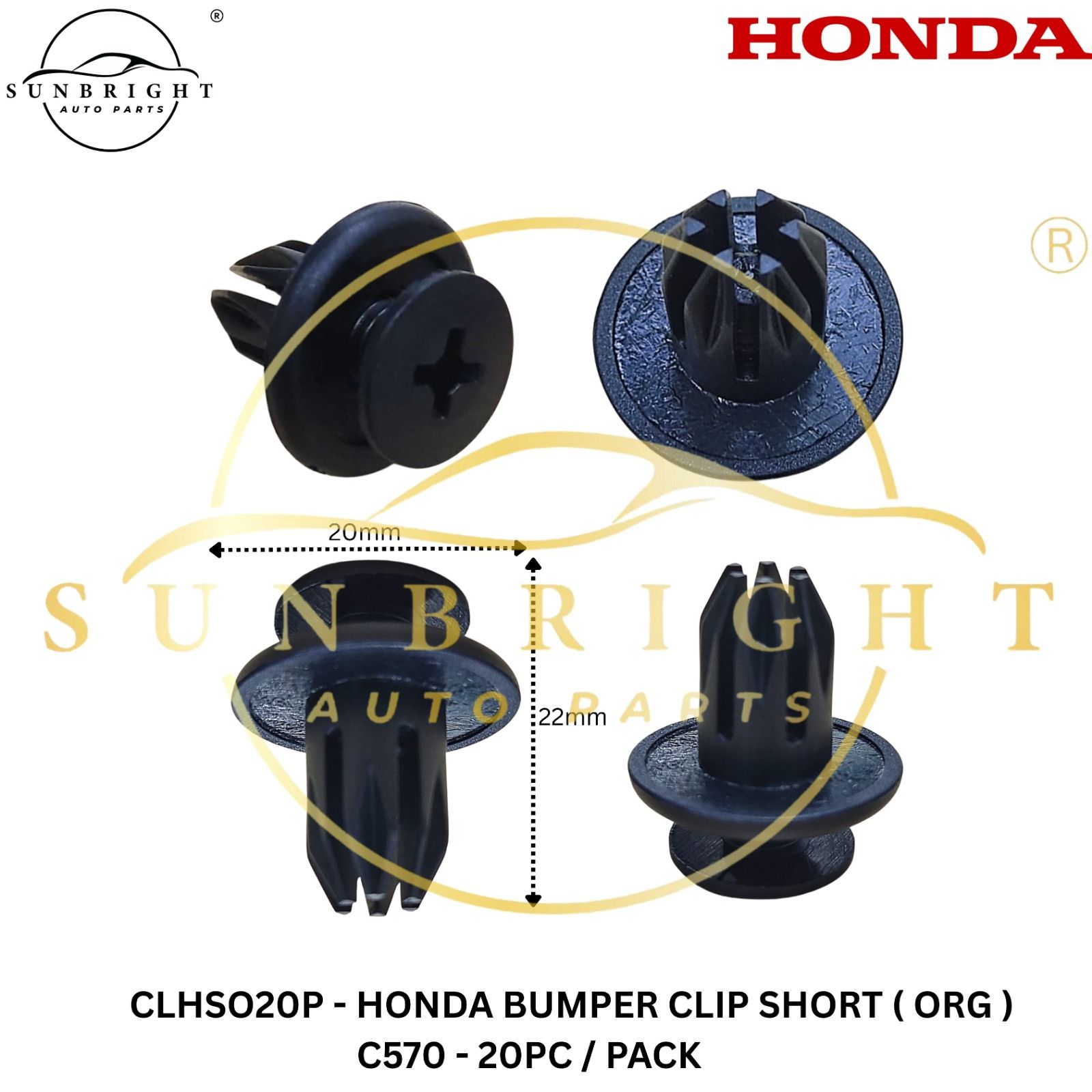 CLHSO20P - HONDA BUMPER CLIP SHORT ( ORG ) C570 - 20PC / PACK