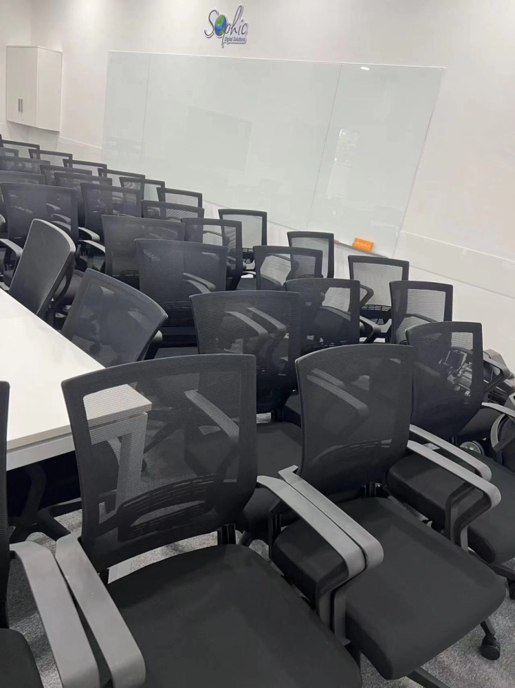 Modern White Office Conference Meeting Table | Meja Mesyuarat Putih Moden | Medium Back Office Chair Penang | Kerusi Pejabat Moden Bilik Mesyuarat | Penang | KL | Perak | Johor | Kulim | Sik | Jitra | 