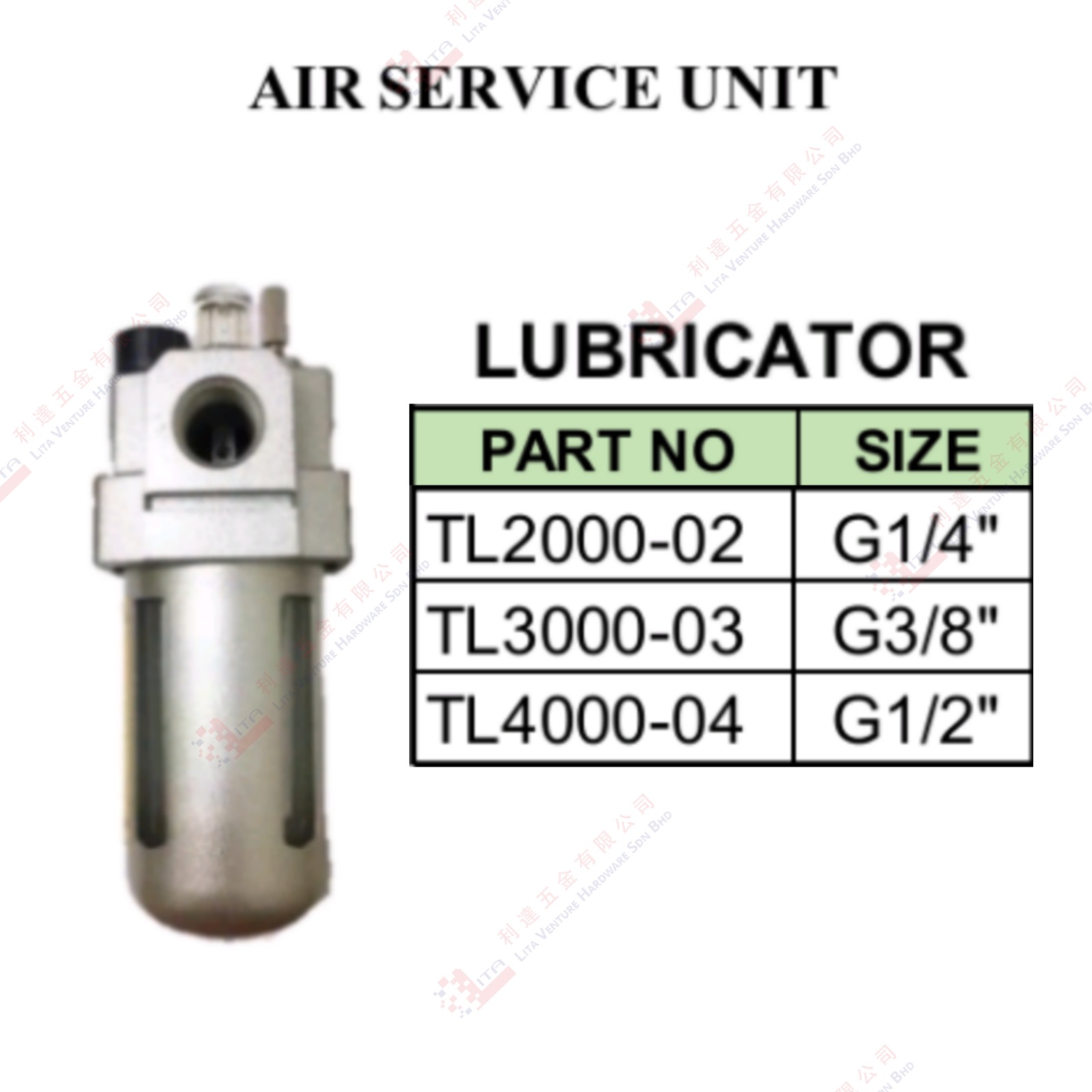 AIR SERVICE UNIT LUBRICATOR - TL200002 TL300003 TL400004