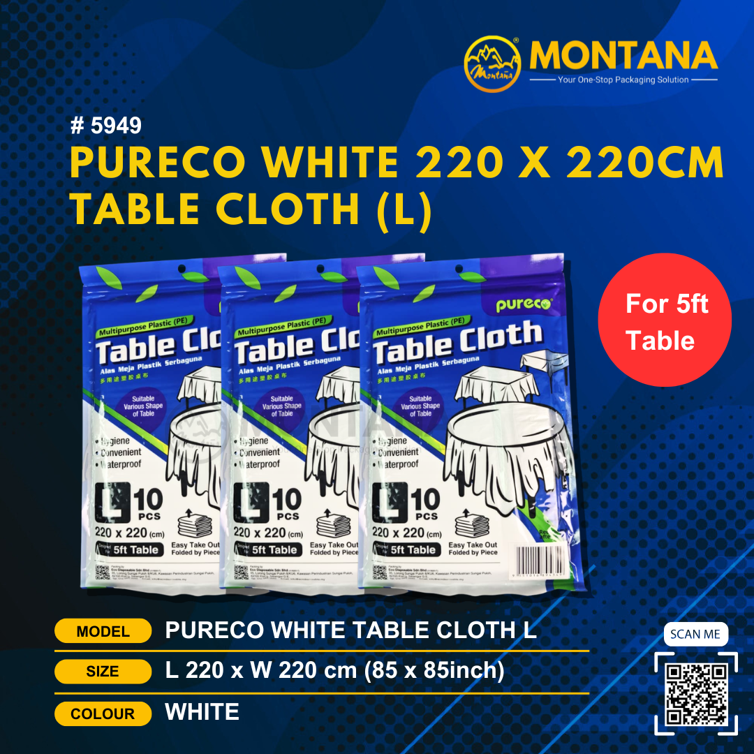 (5949) PURECO WHITE 220 X 220CM TABLE CLOTH (L)