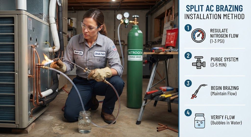 HVAC split AC brazing installation method
