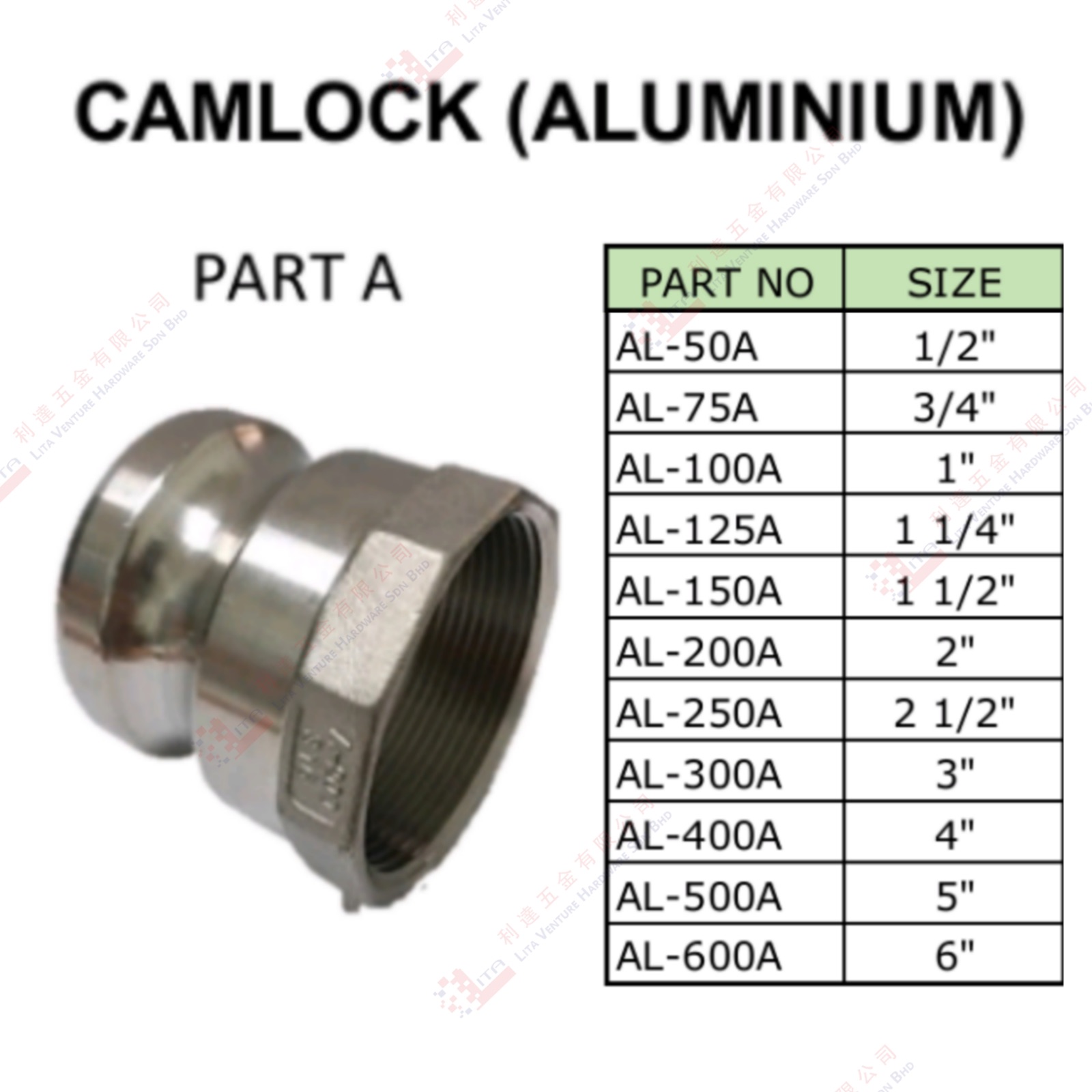 CAMLOCK ALUMINIUM AL50A AL75A AL100A AL125A AL150A AL200A AL250A AL300A AL400A AL500A AL600A