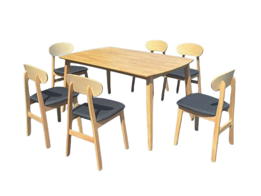 Solid Wood Dining Set (1 Table + 6 Chairs)