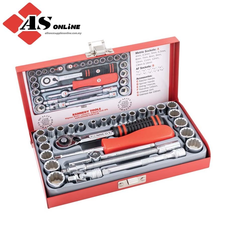 KENNEDY 1/4in. Socket Set, Imperial/Metric, Set of 29 / Model: KEN5824895K