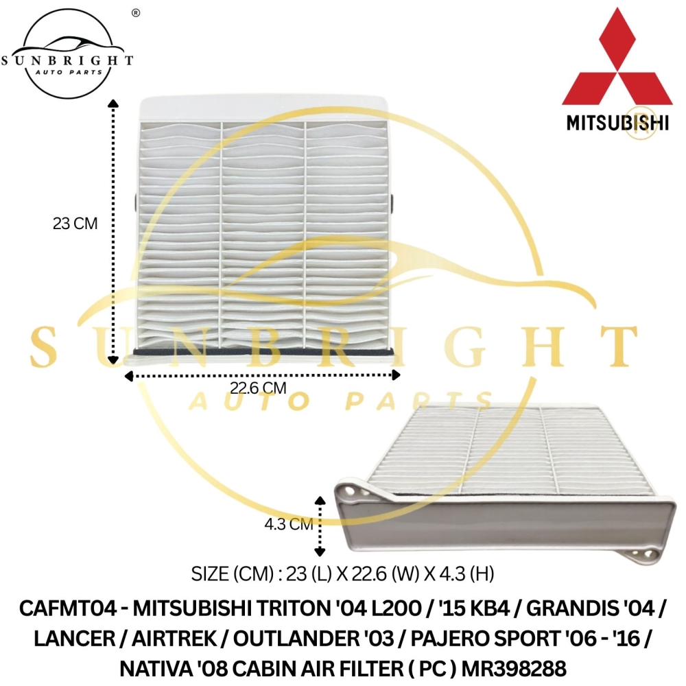 CAFMT04 - MITSUBISHI TRITON '04 L200 / '15 KB4 / GRANDIS '04 / LANCER / AIRTREK / OUTLANDER '03 / PAJERO SPORT '06 - '16 / NATIVA '08 CABIN AIR FILTER ( PC ) MR398288