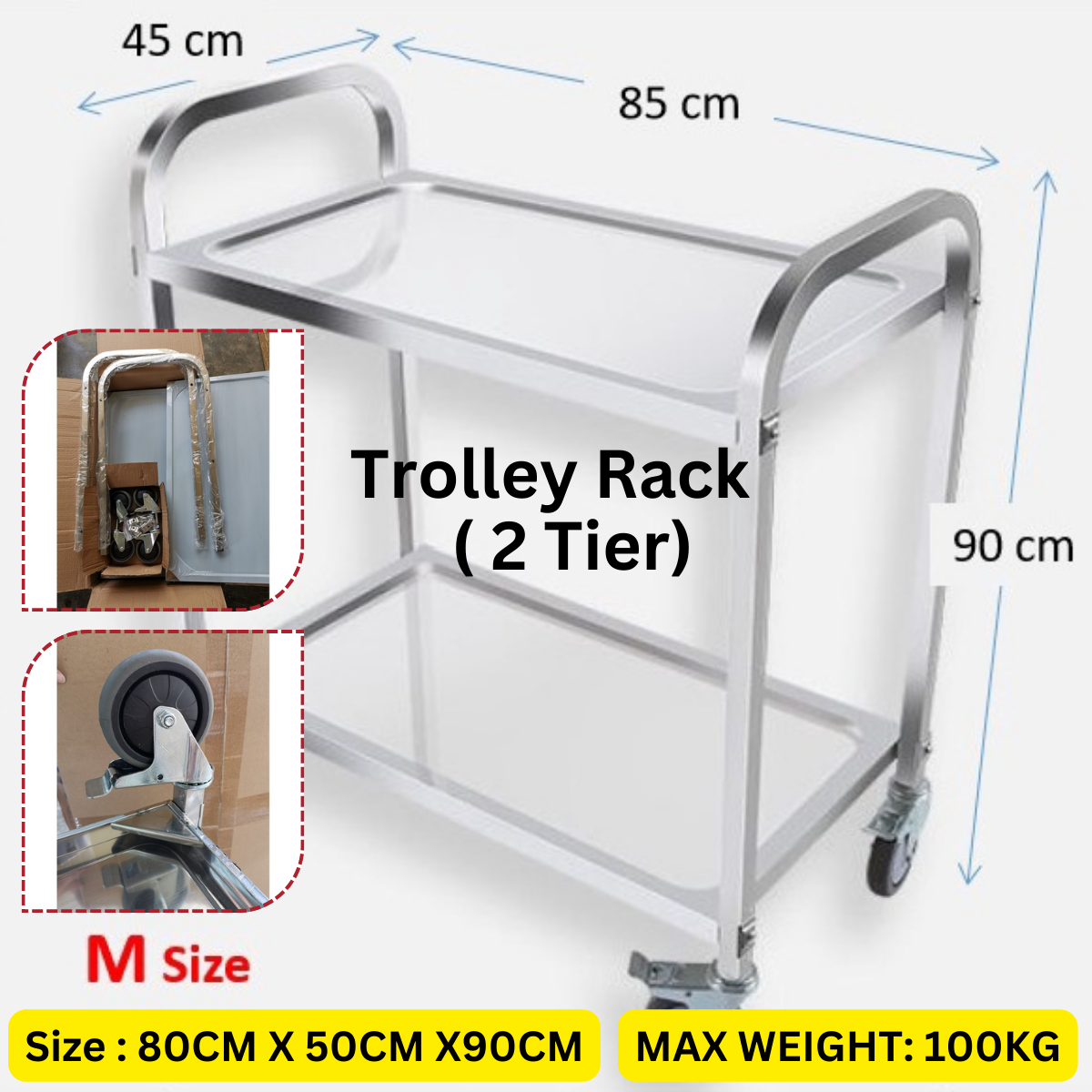 Stainless Steel Trolly Rack - 3/2 Tier