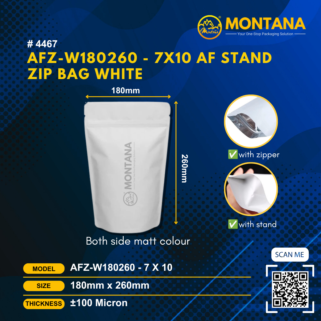 (4467) AFZ-W180260 - 7X10 AF STAND ZIP BAG WHITE