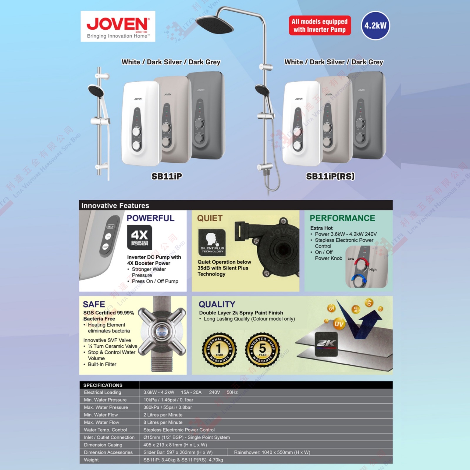 JOVEN BRAND INVERTER DC PUMP WITH 4X BOOSTER POWER - SB11iP SB11iP(RS)