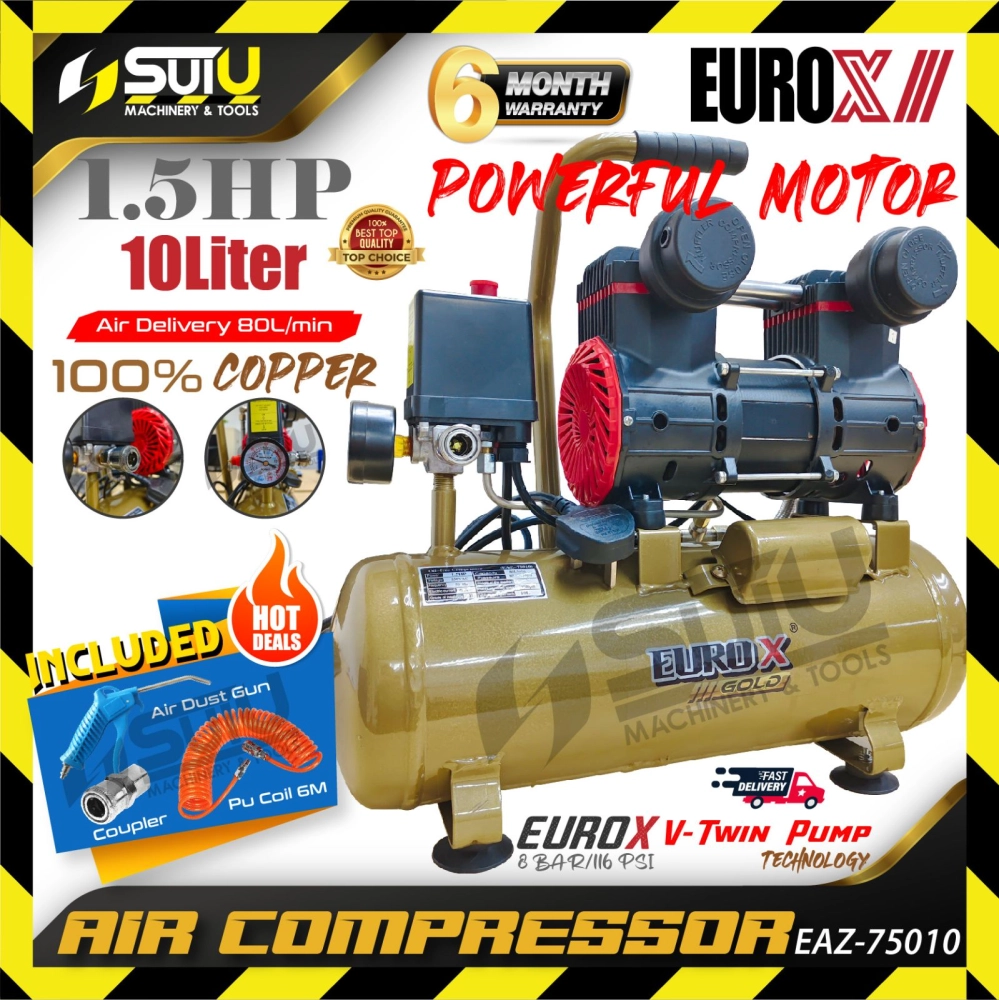 EUROX EAZ-75010 / EAZ75010 1.5HP 8Bar 10L Air Compressor / Kompressor 2850RPM