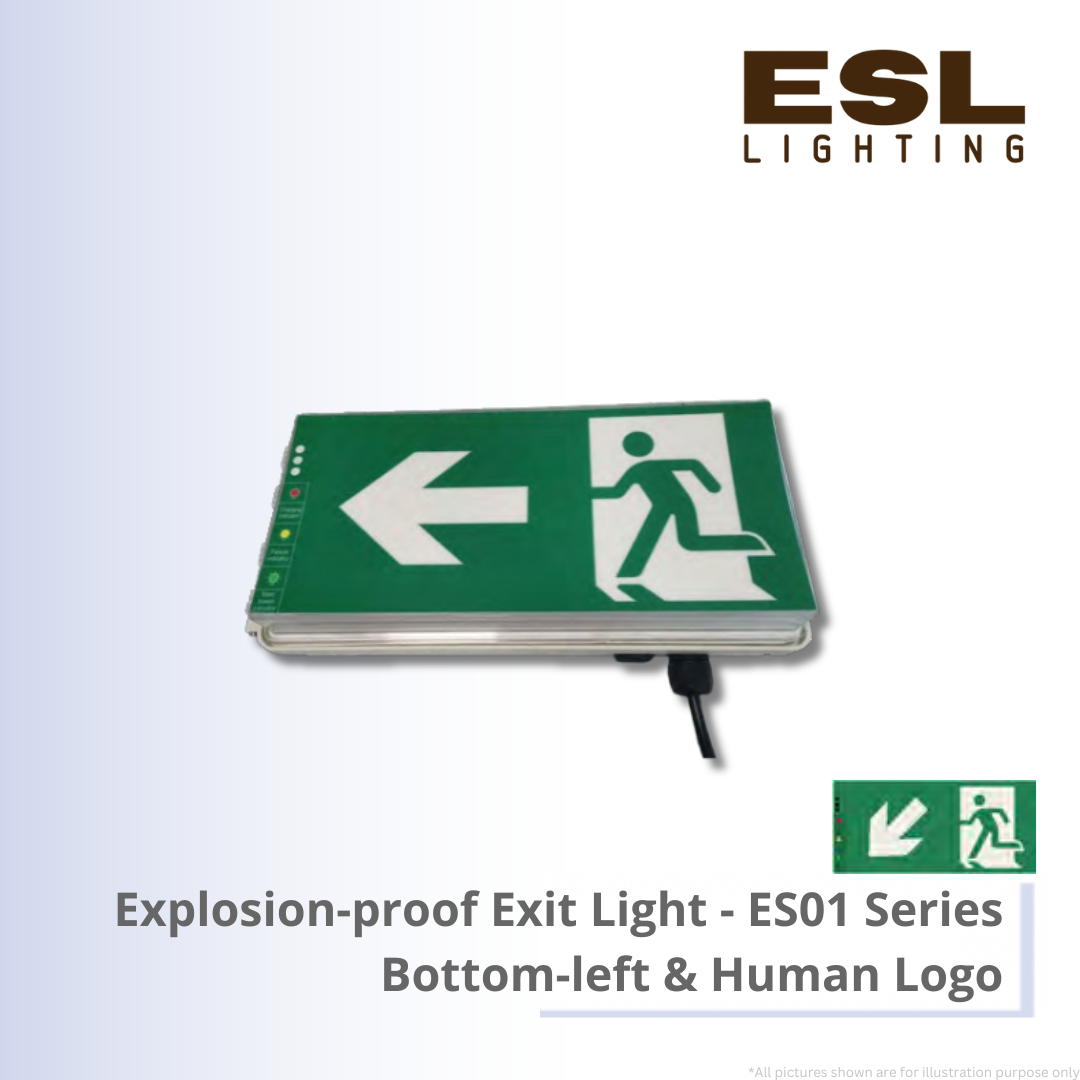 Explosion Proof Emergency Light ES01 Series Bottom Left and Human Logo - EX-WES01G IP66 IK10