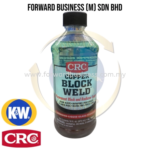 CRC 05371 COPPER BLOCK WELD NON-FLAMMABLE PERMANENT BLOCK/RADIATOR SEALER, 16 OZ BOTTLE, SLIGHT SOAP ODOR/SCENT, COLORLESS, LIQUID WITH METALLIC COPPER SUSPENSION