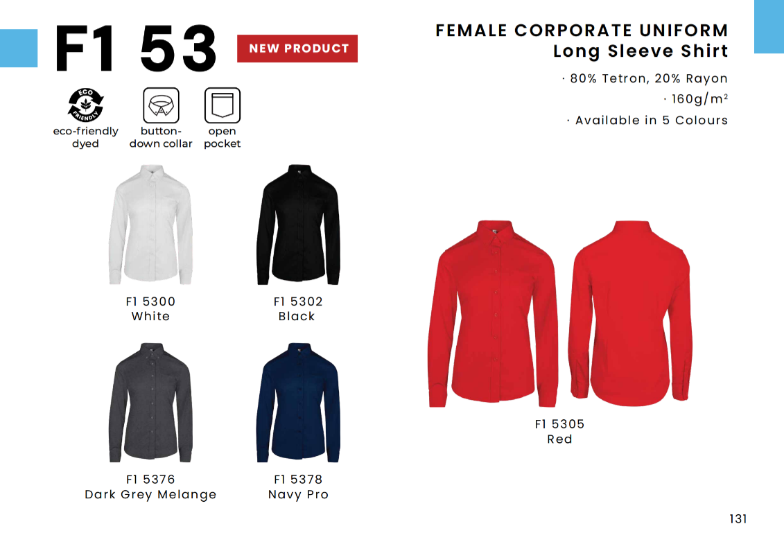 F1 53 – Female Corporate Uniform Long Sleeve Shirt