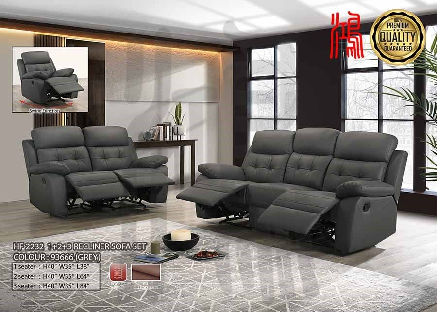 HF 2232 GLIDER RECLINER COMFORT SOFA SET 1GR+2RR+3RR (PU GREY) (NEW)