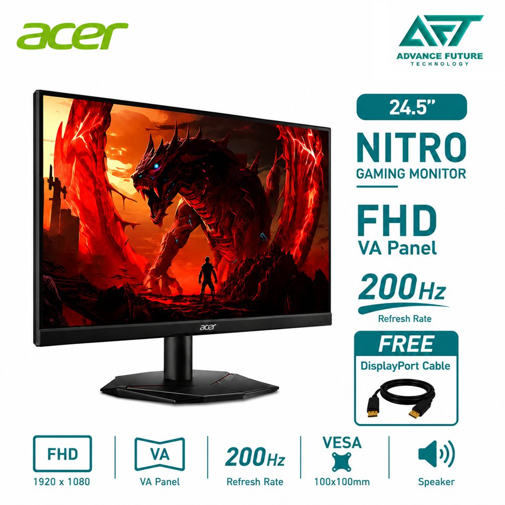 Acer Nitro KG251Q X0 24.5'' FHD VA 200Hz Gaming Monitor ( Speaker, 2x HDMI, DP, Audio, 3 Years Warranty )