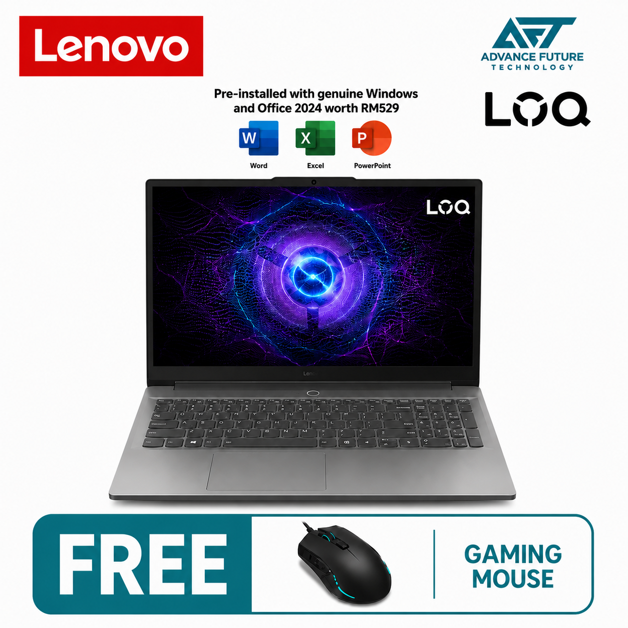 Lenovo LOQ 15ARP10E 83S00044MJ 15.6" FHD 144Hz Gaming Laptop Luna Grey ( AMD Ryzen 7 7735HS, 16GB, 512GB SSD, RTX4050, W11, H&S 2024 )