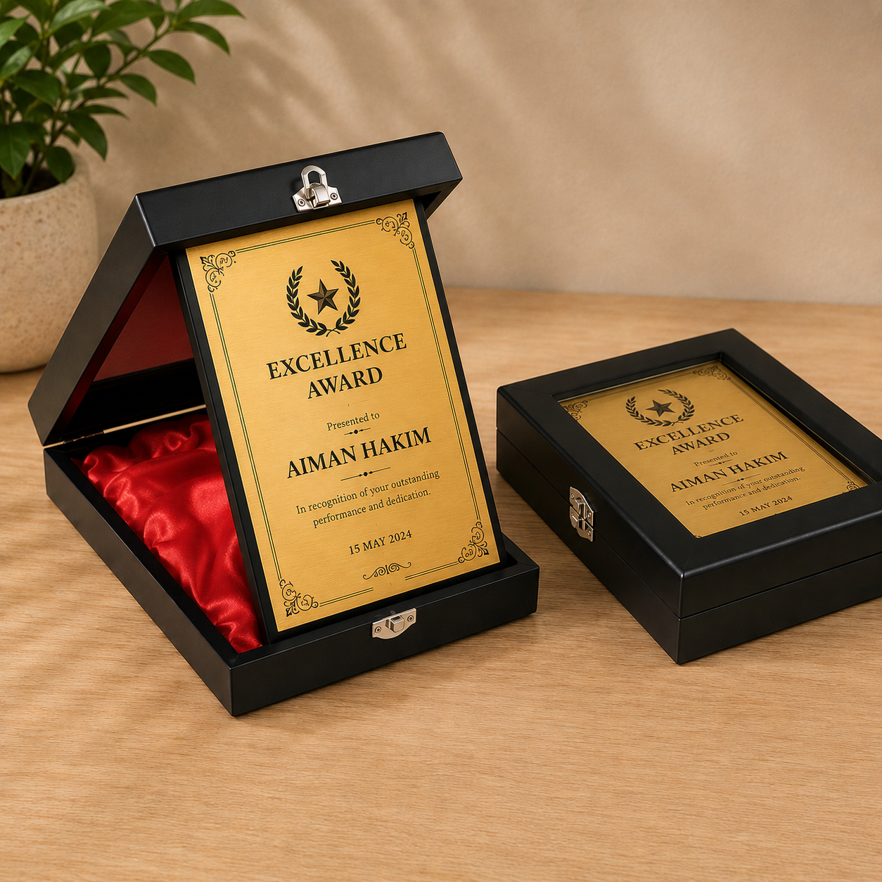Premium Wooden Award Plaque with Presentation Box