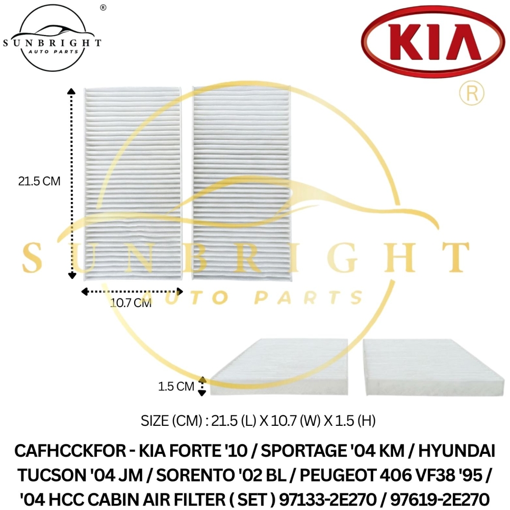 CAFHCCKFOR - KIA FORTE '10 / SPORTAGE '04 KM / HYUNDAI TUCSON '04 JM / SORENTO '02 BL / PEUGEOT 406 VF38 '95 / '04 HCC CABIN AIR FILTER ( SET ) 97133-2E270 / 97619-2E270